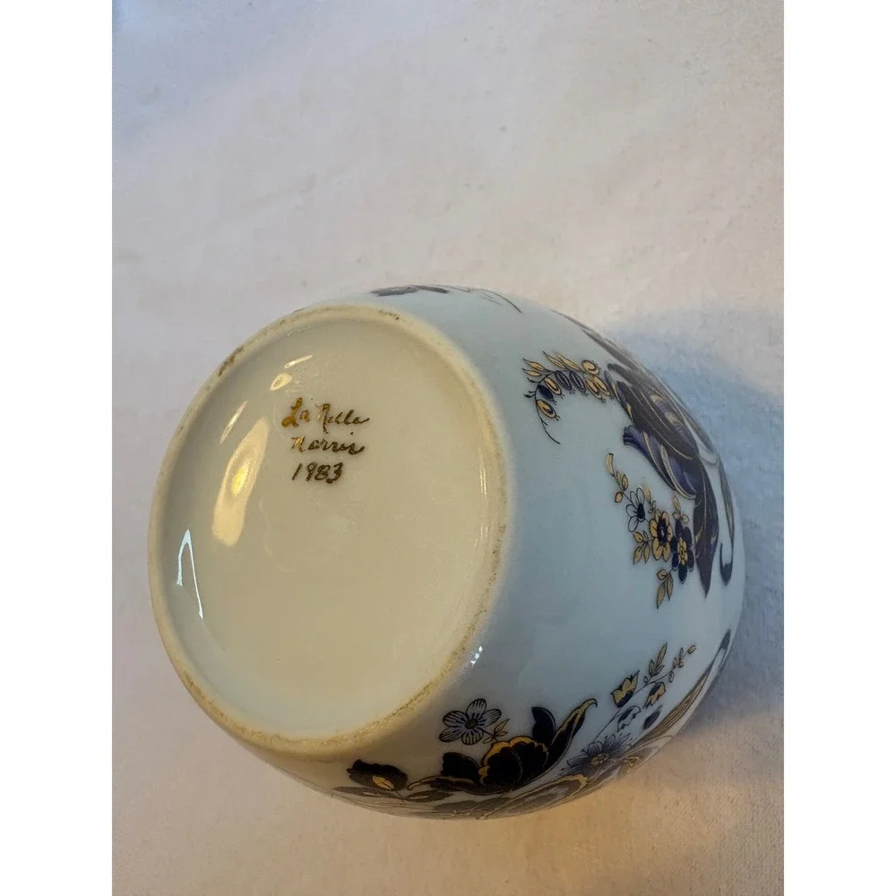 Zsolnay Hungary Porcelain Vase Cobalt Blue Gold Floral La‎ Belle Marre 1983 4.5